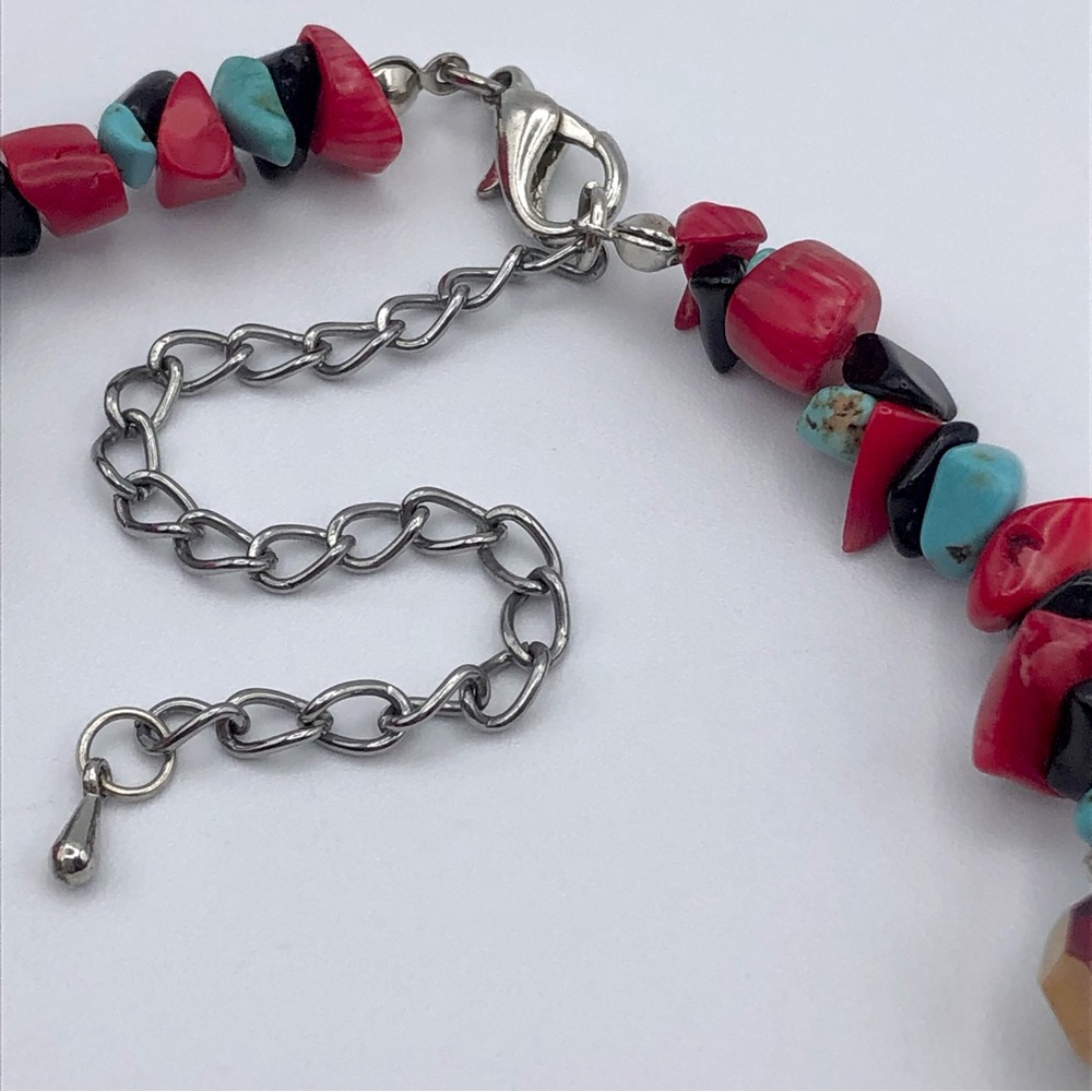 Southwestern Faux Turquoise Faux Bamboo Coral Stone Chip Collar Necklace 17” - Picture 16 of 17